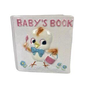 Vintage Napco Baby Book Ceramic Planter Chick Floral Paint Bucket Gift Japan
